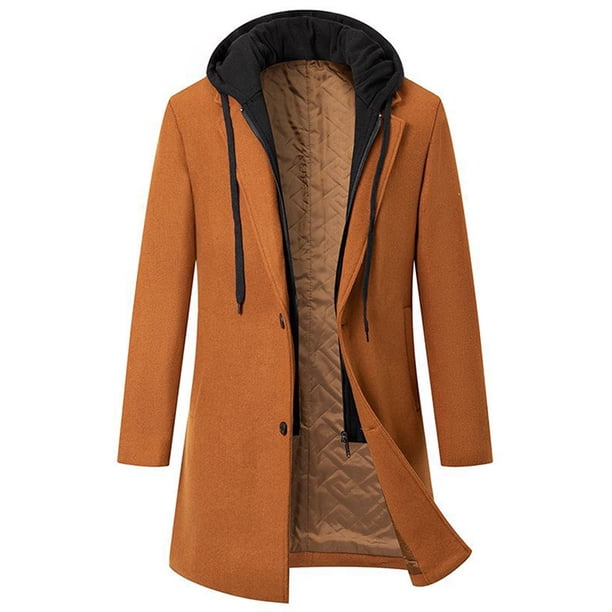 Abrigo de invierno para hombre, abrigo largo de lana cálido, abrigo de invierno de negocios, chaqueta de invierno para ocio con capucha extraíble
