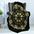 thumbnail image 4 of Yellow Damask Soft Flannel Fleece Throw Blanket, Graphic Abstract Flowers Circular Frame Leaves Image, Cozy Plush for Indoor and Outdoor Use, 60" x 80", Pale Yellow and Black, by Ambesonne, 4 of 5