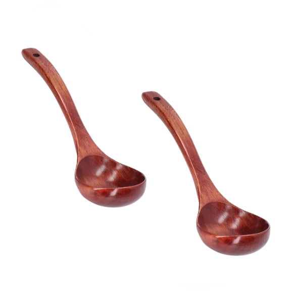 2PSC Wooden Spoon 9.45 Inch Smooth Long Handle Spoon Multipurpose Long Handle Wood Porridge Ladle Lightweight Deep Wooden Soup Ladle Spoon for Kitchen Restaurant