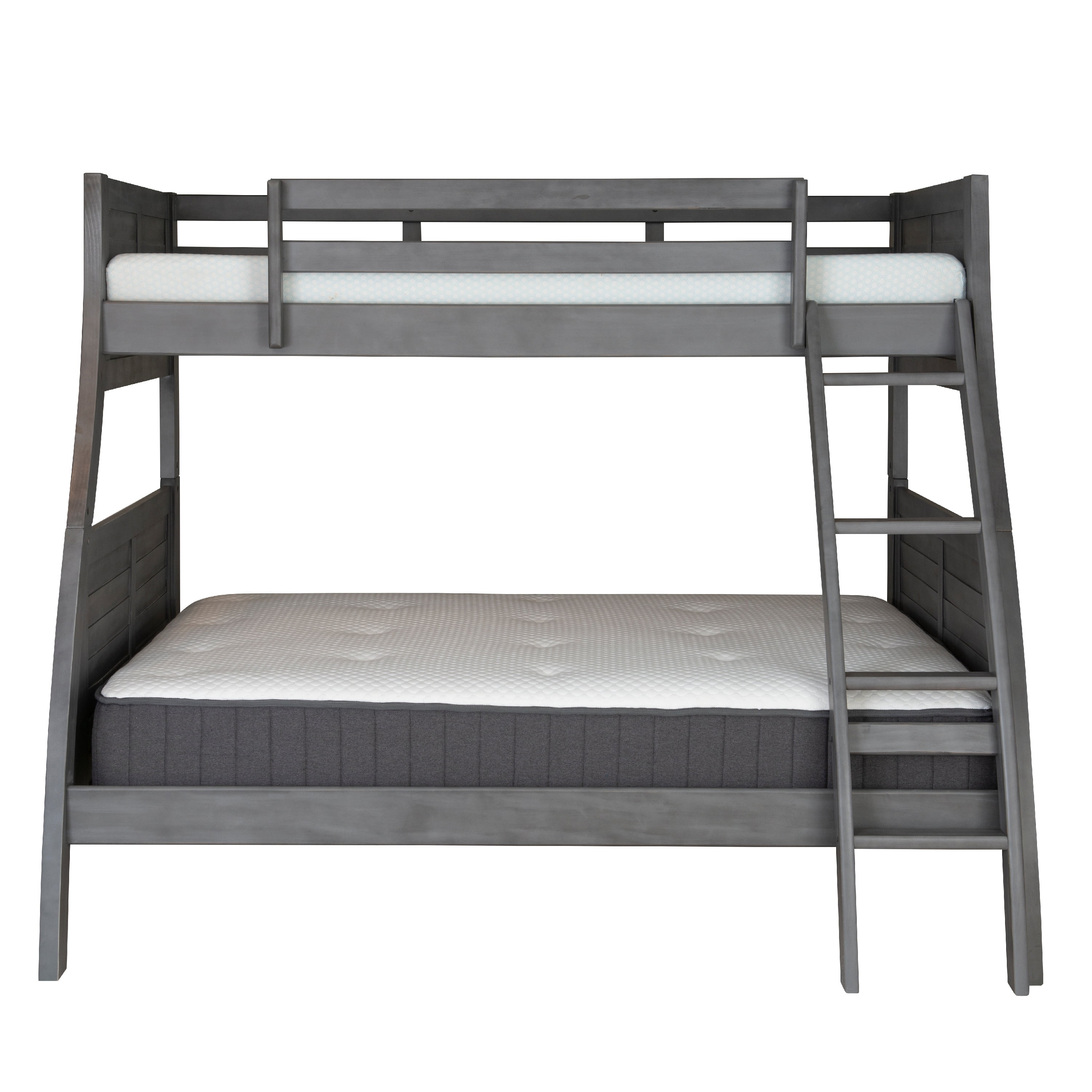 Powell Driscoll Kids Wood Twin over Full Bunk Bed with Built-in Ladder, Gray