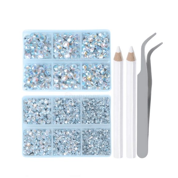 Kit De Bisuteria Cristal Pedreria Para Ropa Uñas Cristal AB Malubero Plateado