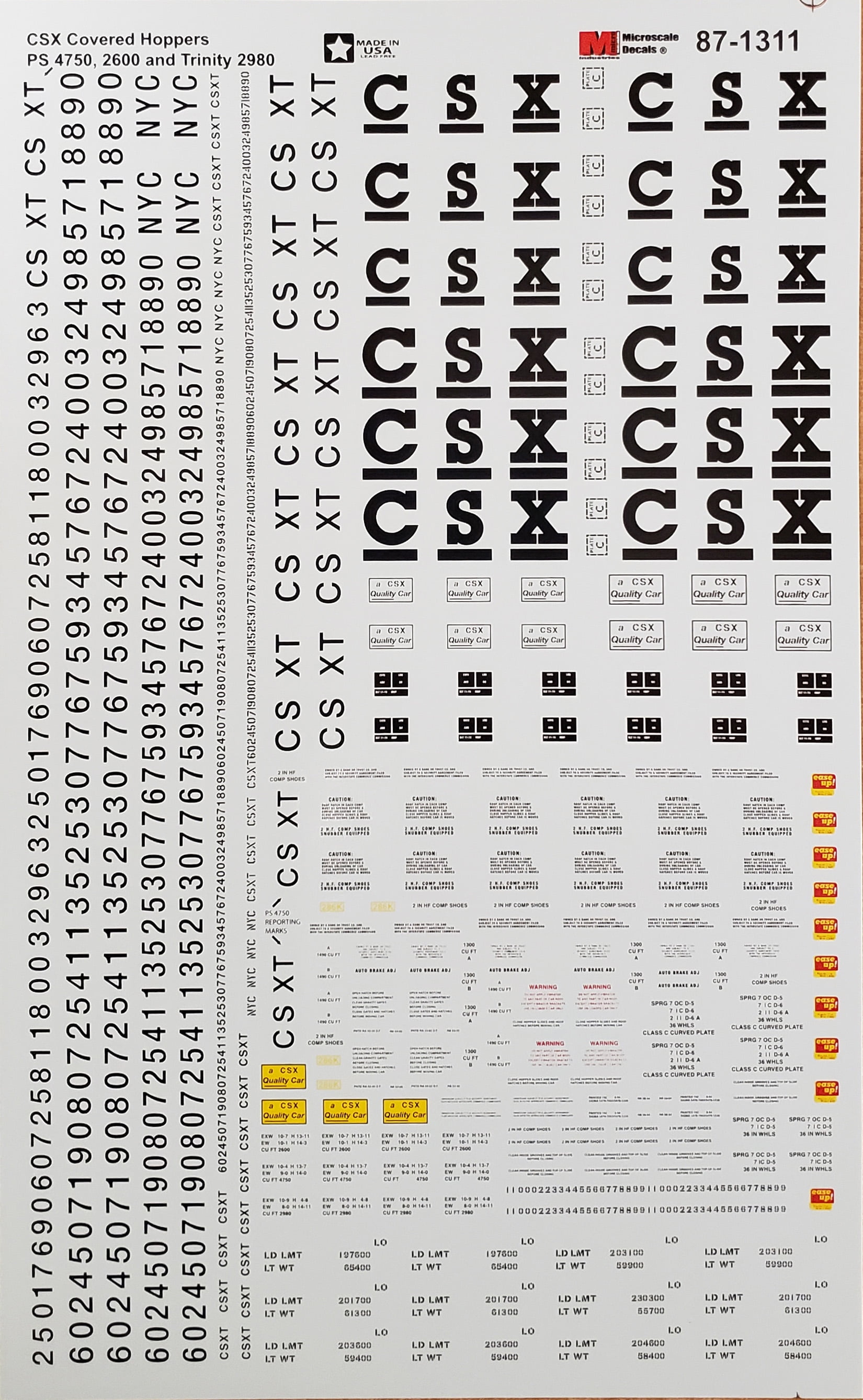 Microscale Model Railroad/Train Decals HO Scale CSX PS & Trinity