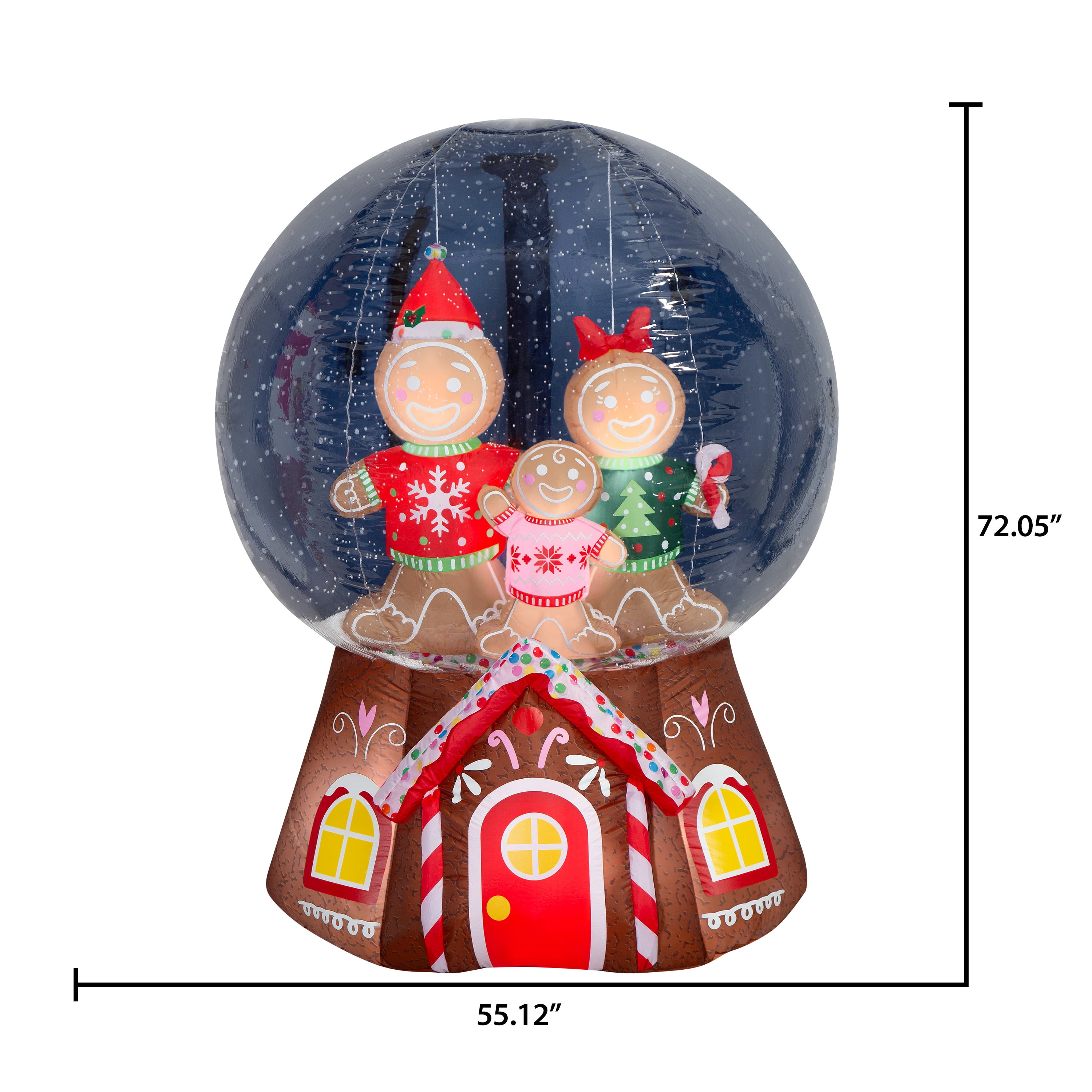 Airblown Christmas Yard Inflatables Light Snow Globe with Snow Pellets Gingerbread Family House 6 ft