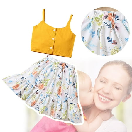 

PEASKJP for Girls Toddler Girls Short Sleeve Princess Dress Flora Printed Prom Ball Gown Dress Yellow 18-24 Months