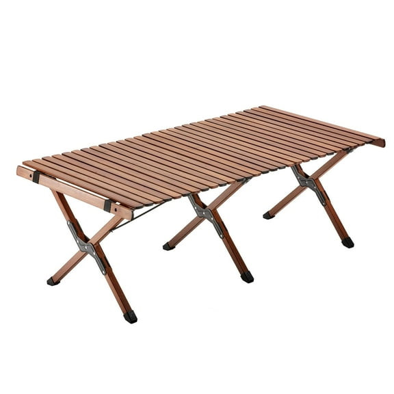 UNICOO® Bamboo Folding Picnic Table, Portable Camping Table W/Carry Bag, Low Height Foldable BBQ Roll Up Table, Beach Table for Indoor & Outdoor Party, BBQ and Hiking (4 FT, Antique Brown)