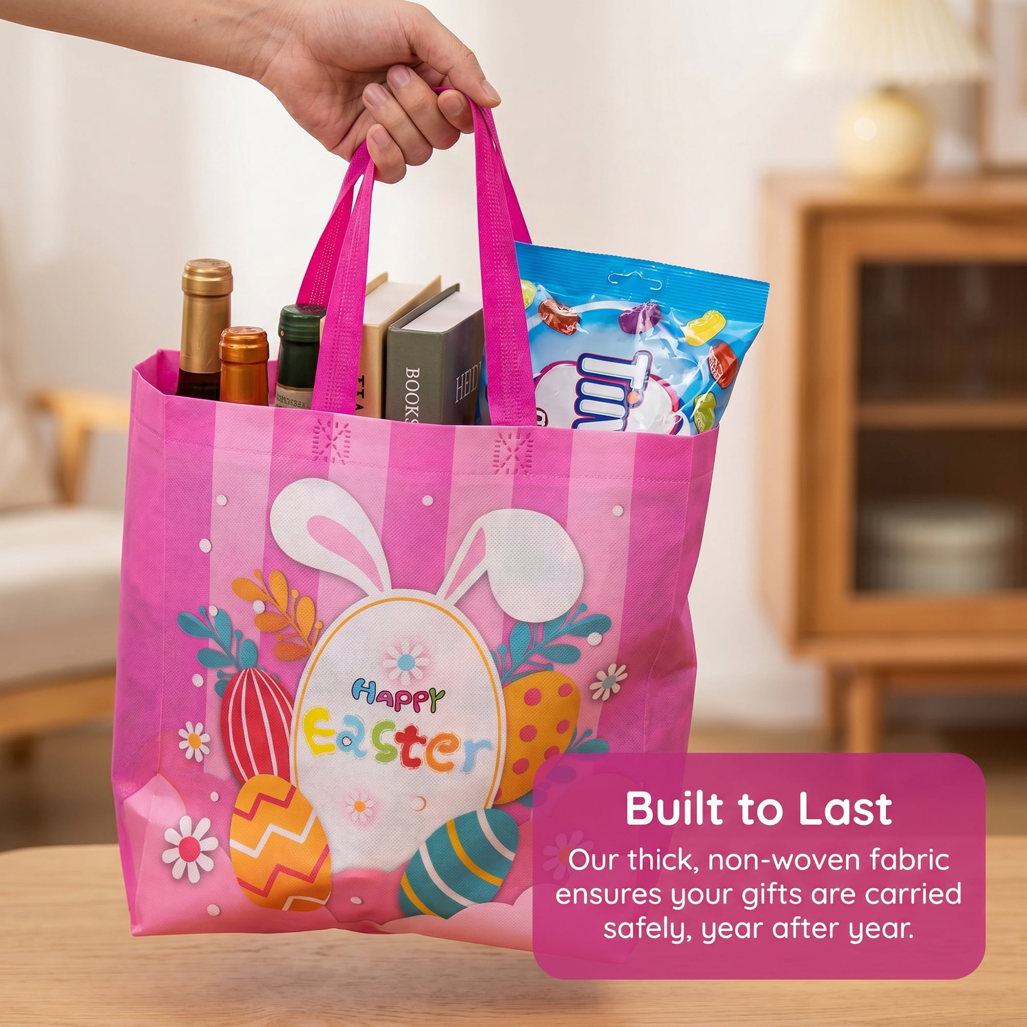 Unique Bargains 10Pcs Easter Themed Gift Bags with Handles Pink 10.6" x 4.3" x 11.4"
