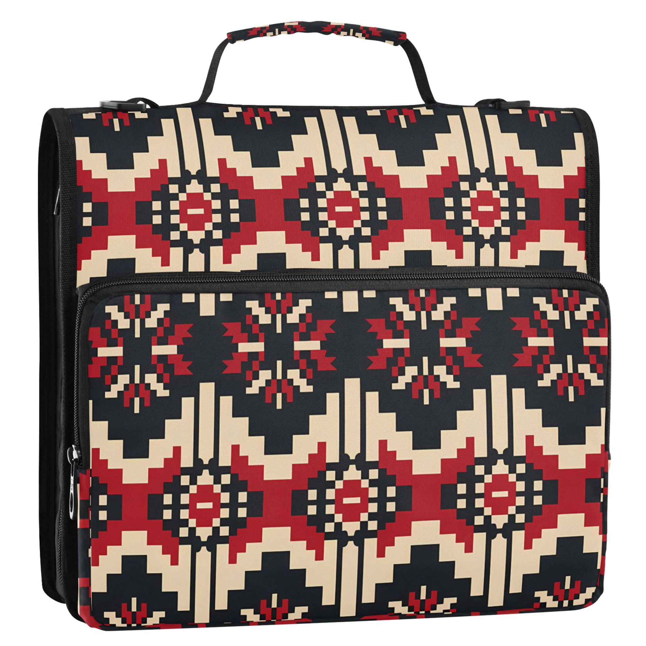 3 Ring Zipper Binder with Shoulder Strap Waterproof Trapper Keeper 1.5 Inch D-Ring 500 Sheets Capacity Geometric Pixel Print