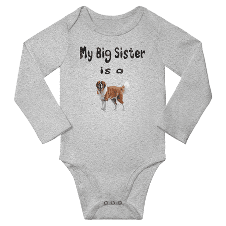 

My Big Sister is a Saint Bernard Dog Cute Baby Long Sleeve Jumpsuit Unisex (Gray 6-12M)