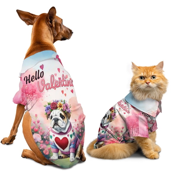 Hello Valentine’s Day Bulldog Flower Crown Romantic Pink Floral Hawaiian Summer Shirt for Small Medium Large Dog Cat Dog Lover Gifts Idea - 00031