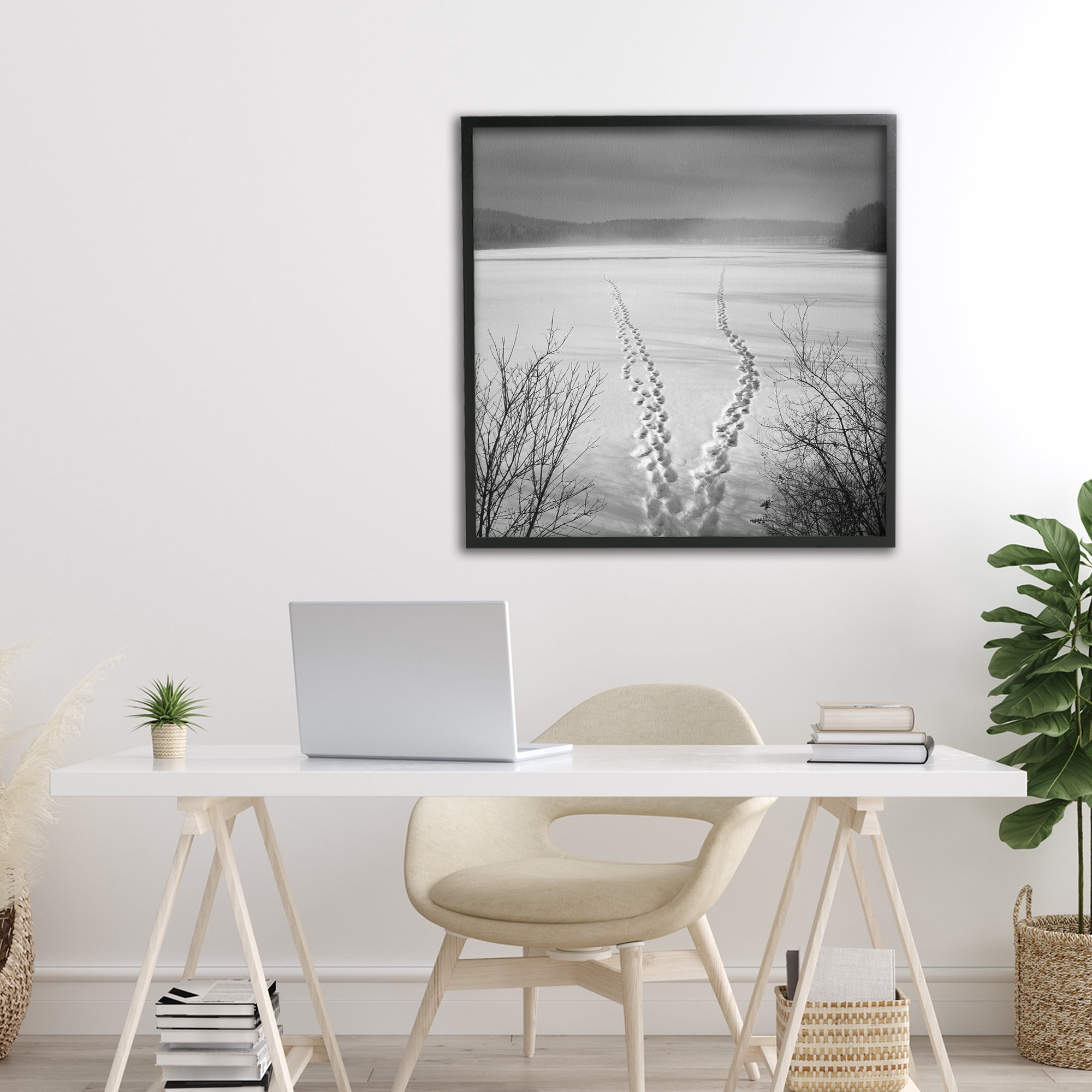 Stupell Industries Snowstep Tracks Across Frozen Lakes Black Framed Giclee Art, design by Chip Forelli