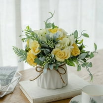 Zhuge Wedding Table Centerpieces, Artificial Faux Silk Flowers with Vase for Decoration, Yellow D