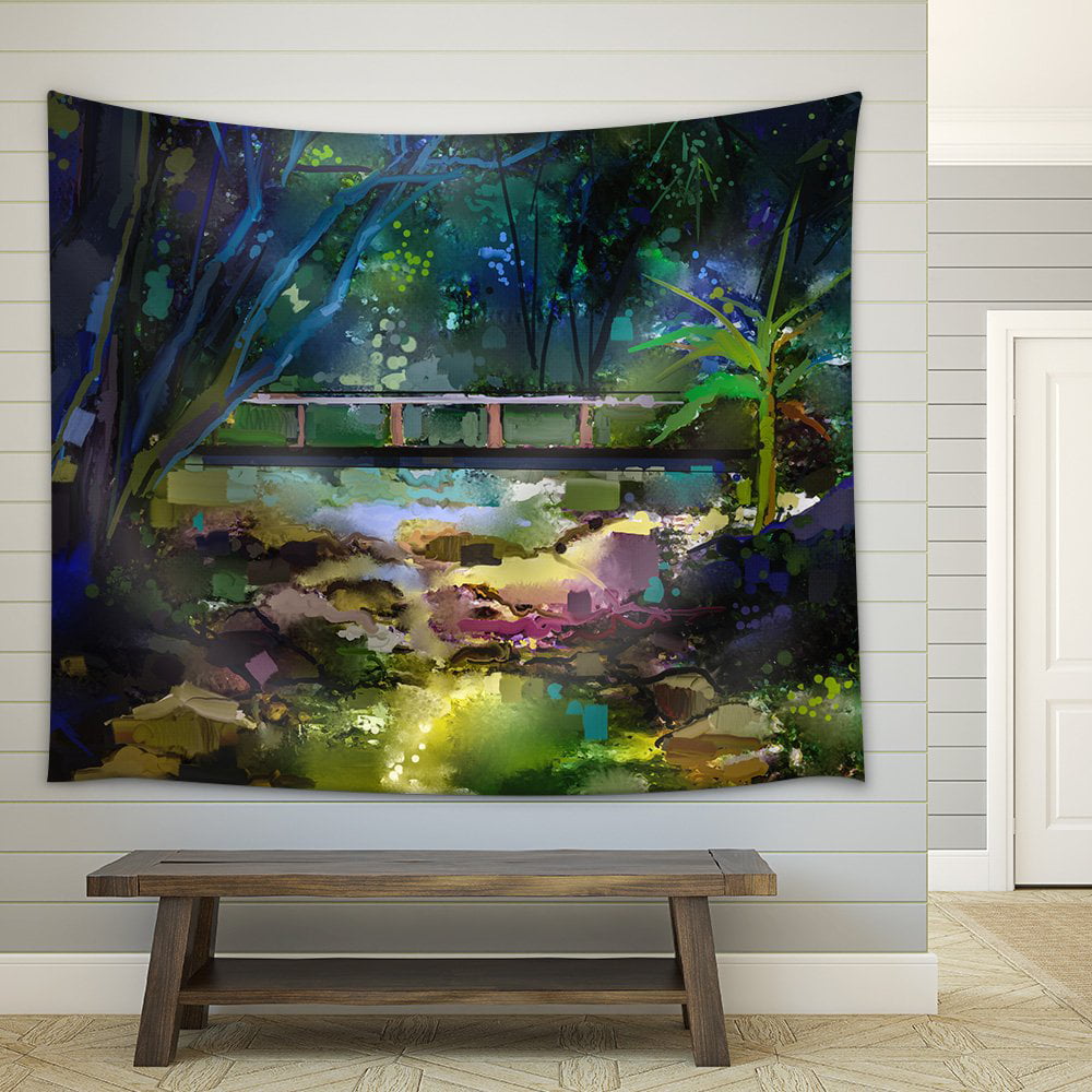 Reflection on the Ocean of a Wooden Bridge Fabric Tapestry 51x60 Wall26 