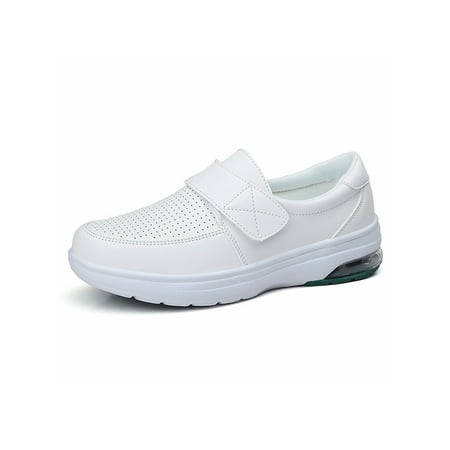 

Lacyhop Women Flats Non-Slip Sneakers Hook And Loop Casual Shoe Running Cushioned Walking Shoes Lightweight Comfort White 5.5