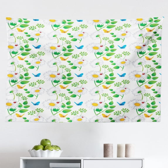 Ladybugs Tapestry, Ladybugs on a Stem Over The Water Striped Animals Fresh Environmental Life Image, Fabric Wall Hanging Decor for Bedroom Living Room Dorm, 2 Sizes, Red Green, by Ambesonne