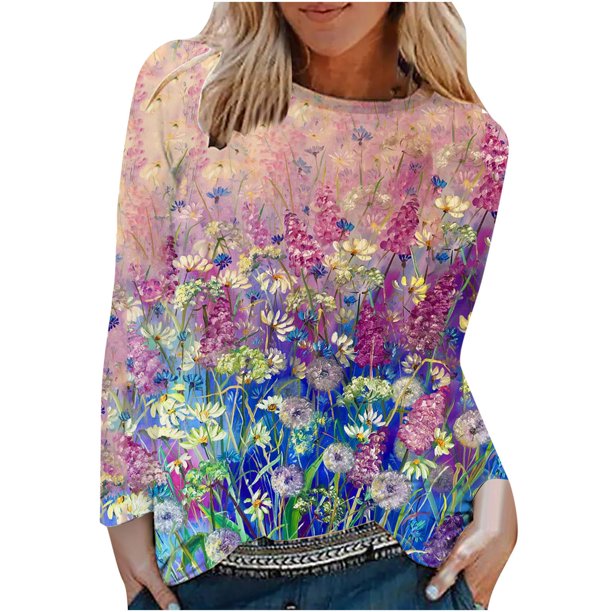 Blusa suelta informal con cuello redondo y manga larga para mujer Fridja czfsfas2779