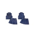 thumbnail image 2 of BemeyourBBs Western Toddler Baby Girls Cowgirl Clothes Infant Baby Girl Summer Denim Outfit Solid Color Sleeveless Denim Tank Jacket Tops With Ruffle Jeans Pleated Skirt Set, 2 of 9