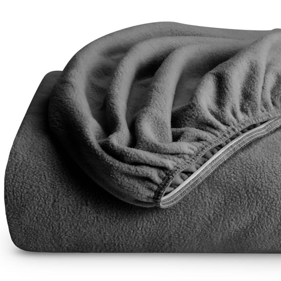 Bare Home Fleece Fitted Sheet, Plush Polar Fleece, Deep Pocket, Queen, 1 Pack, Gray