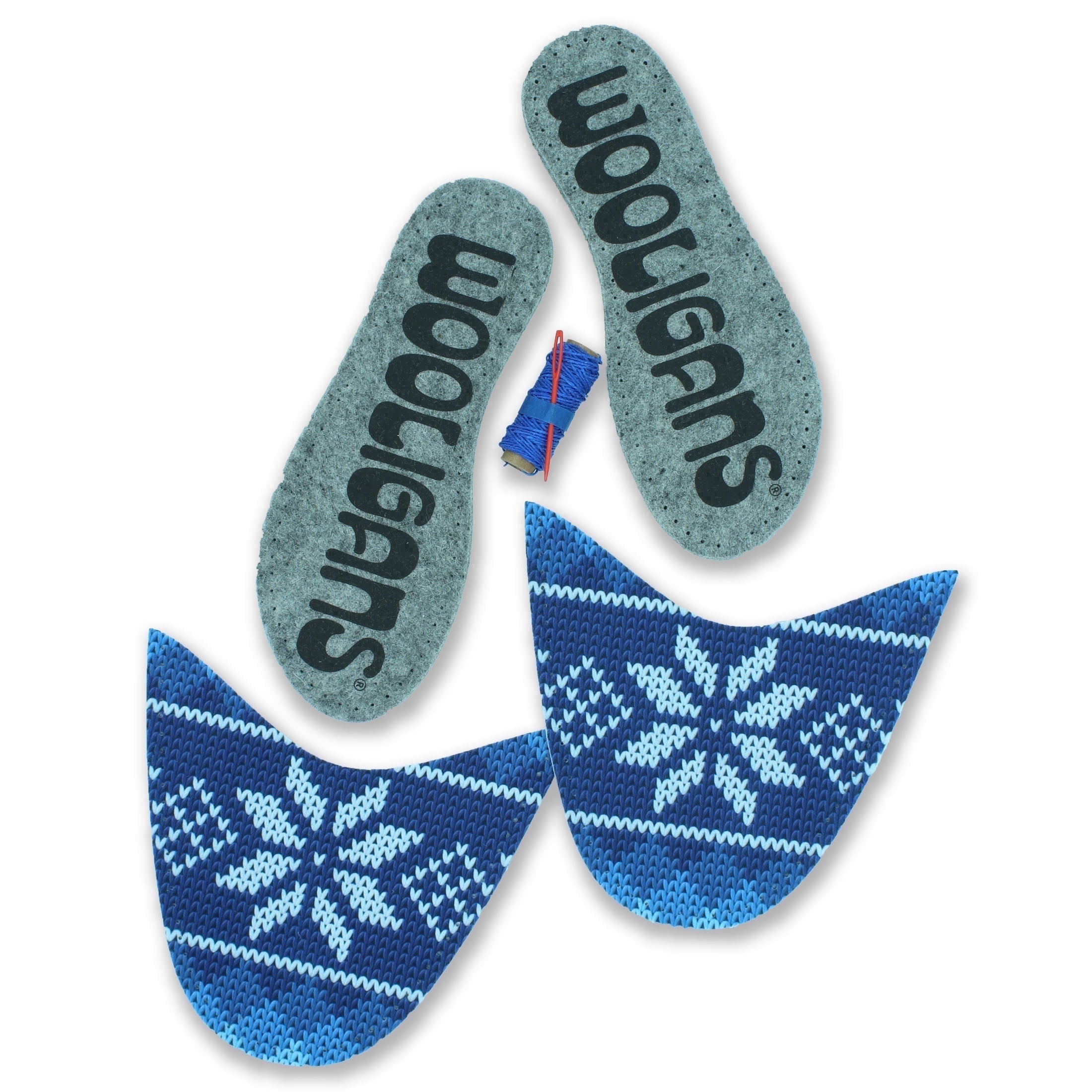WOOLIGANS DIY Slipper Sewing Kit, Hand Stitch Felt Slipper Craft Kit, Beginner Needlecraft for Adults & Teens, Blue Snowflake, Women’s US Size 7/8