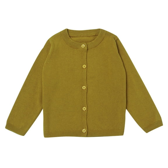 Girls Uniform Slim Fit Crewneck Cardigan Sweater Gold 3