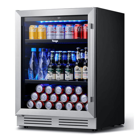 Yeego 24" Beverage Refrigerator Cooler, 180 Cans Beverage Cooler Beer Fridge with Glass Door, Built-in/Freestanding for Kitchen, Bar or Office