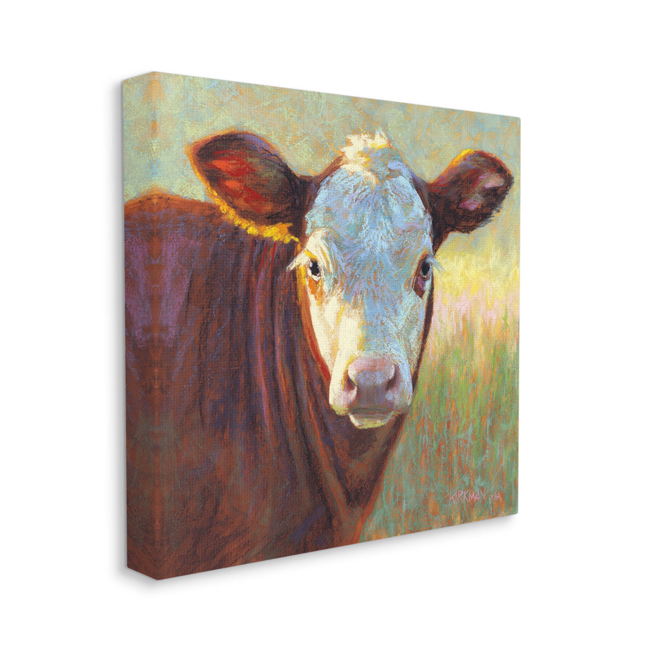 Brown Rural Wildlife Cattle Animals & Insects Painting Gallery Wrapped Canvas Print Wall Art