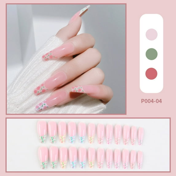 Kokovifyves Wearing Nail Wholesale Long Trapezoid Blush Chain Checkerboard Camellia Wearable Nail Art