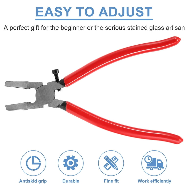 Winyuyby Handle Breaking Cutting Glass Pliers Stained Glass Tools Flat End Glass Pliers Flat Glass Trimming Pliers Hand Tool Red
