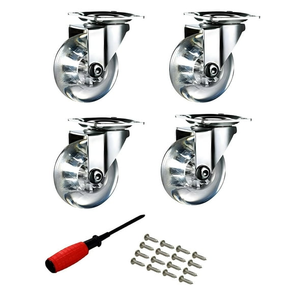 2 Inch Clear Heavy Duty Swivel Rubber Caster Wheels with 360 Degree Furniture Wheels Top Plate 400 Lbs Total Capacity (with Screws and Screwdrivers) - 100 lbs Each, Pack of 4
