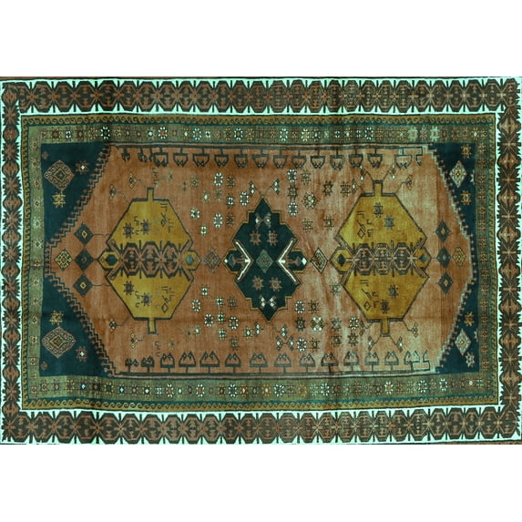Ahgly Company Indoor Rectangle Persian Turquoise Blue Traditional Area Rugs, 2' x 5'