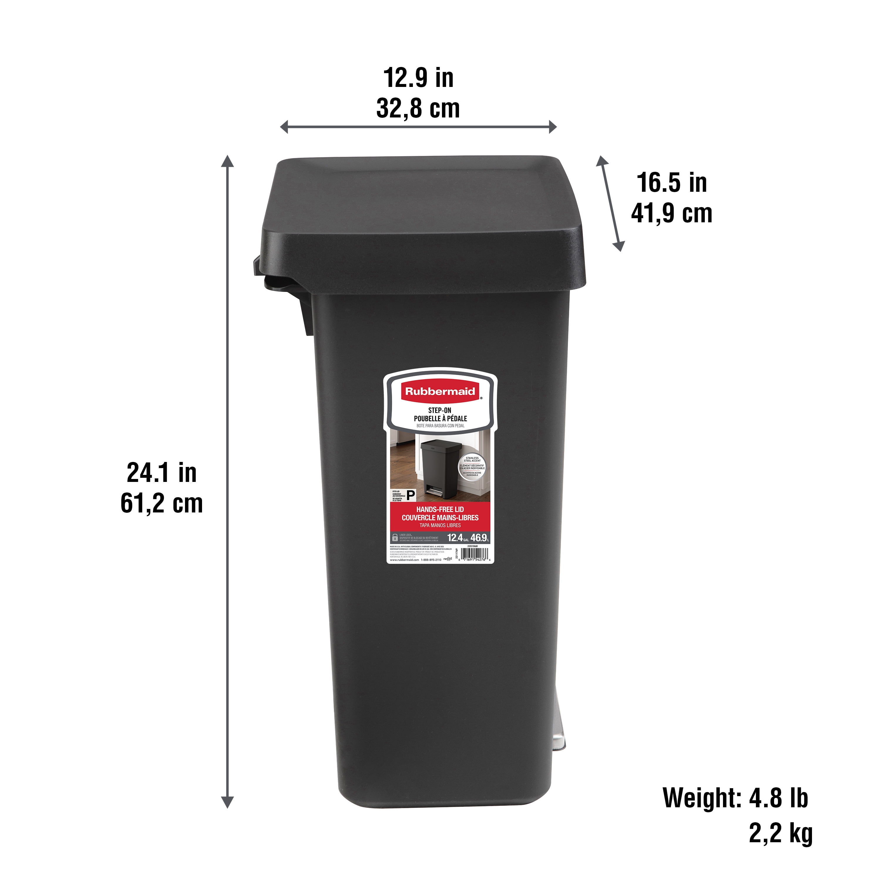Rubbermaid 13 Gallon Step-On Kitchen Trash Can with Lid, Garbage Can, Charcoal Trash Container, 49 l