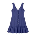 thumbnail image 4 of Nmnitkp Dresses for Women V Neck Sleeveless Mini Dress, Button Front Ruffle Hem Casual Dress with Pockets, Lightweight Summer Dress for Beach, Vacation & Daily Wear Blue,XL, 4 of 7