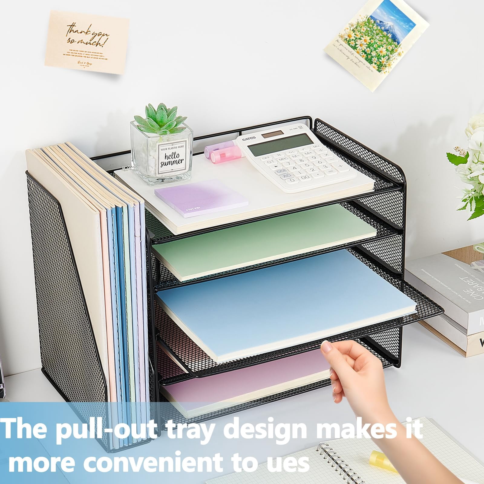 Desk Organizer  5-tier Paper Letter Tray With Magazine Holder Office Accessories & Workspace Organizers Desktop File For Supplies Storage Black
