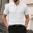 thumbnail image 3 of Boyscolos Men's Slim Fit Ribbed Knit Zipper Collar Muscle Polo Shirts, Stylish Short Sleeve Golf Casual Tees White 5XL, 3 of 4