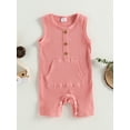 thumbnail image 4 of nvzhuang Baby Boy Girls Summer Jumpsuit Casual Solid Color Ribbed Sleeveless Romper with Pocket for Newborn Infant, 4 of 9