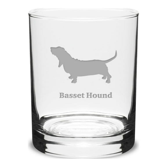 Basset Hound Deep Etched 14 oz Classic Double Old Fashion Glass