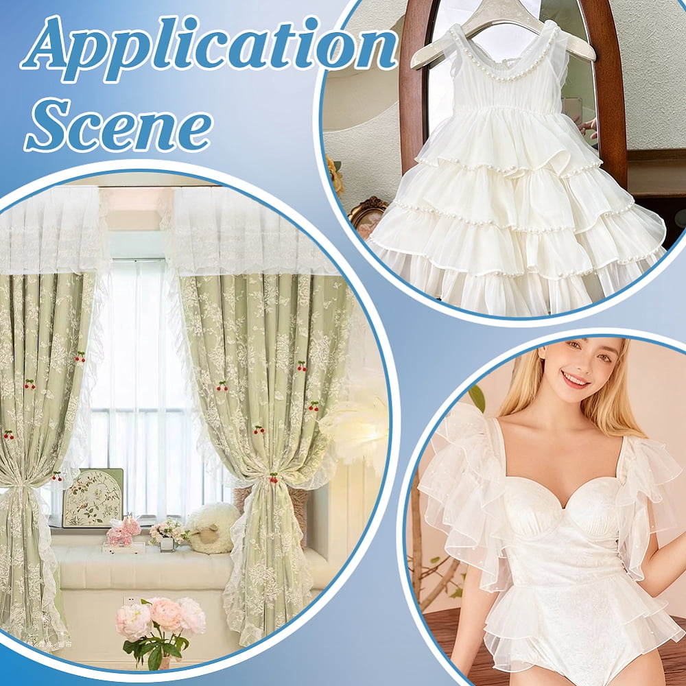 Polyester Lace Ribbon Ruffled Lace Ribbon for Curtain Accessories White 11-3/8~19-1/4 inch(290~490mm) about 2.19 Yards(2m)/pc
