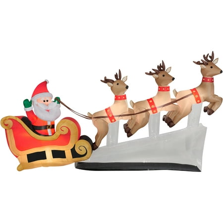 Gemmy Industries 6 ft. Airblown Inflatable Tall Floating Santa Sleigh with Reindeer