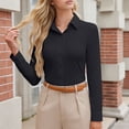 thumbnail image 7 of Womens Button Down Blouse Fitted Stretch Long Sleeve Notch Collar Office Work Dress Shirts Business Casual Top (XL, Black), 7 of 7