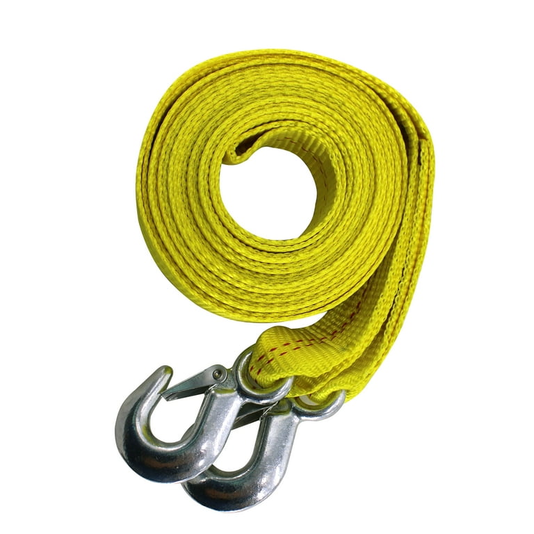HFS 4.5 Ton 2 inch x 20 ft. Polyester Tow Straps Ropes with 2 Hooks 10000lbs, Yellow