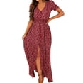 thumbnail image 4 of Robe Femme Imprimée Col en V Manches Courtes Maxi Robe Rose Foncé TG, 4 of 6