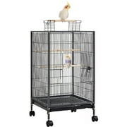 Deluxe Sturdy Wrought Iron Open Top Standing Parrot Parakeet Cockatiel Cockatoo Cage with Rolling Stand Large Metal Bird Flight Cage for Conure Parakeet Finch