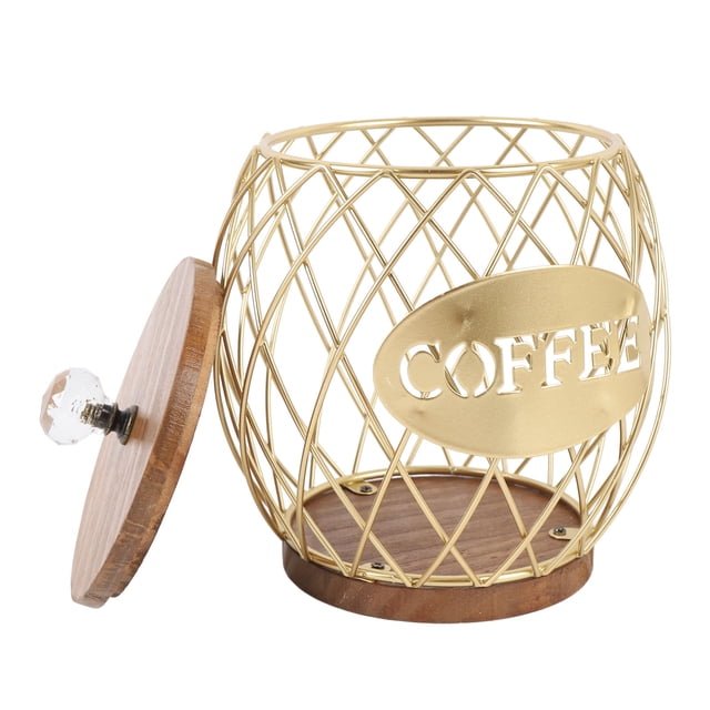 Coffee Pod Rack Holder, Large Capacity Coffee Capsule Storage Organizer with Wooden Base for Home & Office, Black Wire Design for Kitchen or Cafe