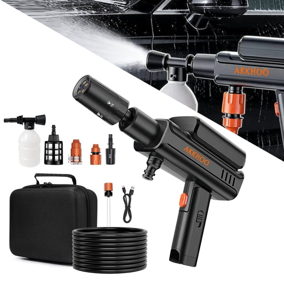 AKKHOO Cordless Pressure Washer 860PSI 1GPM, 3-Cell Battery Included, 5-in-1 Nozzle & 16.4ft Hose, Portable Power Cleaner for Car, Patio, Driveway