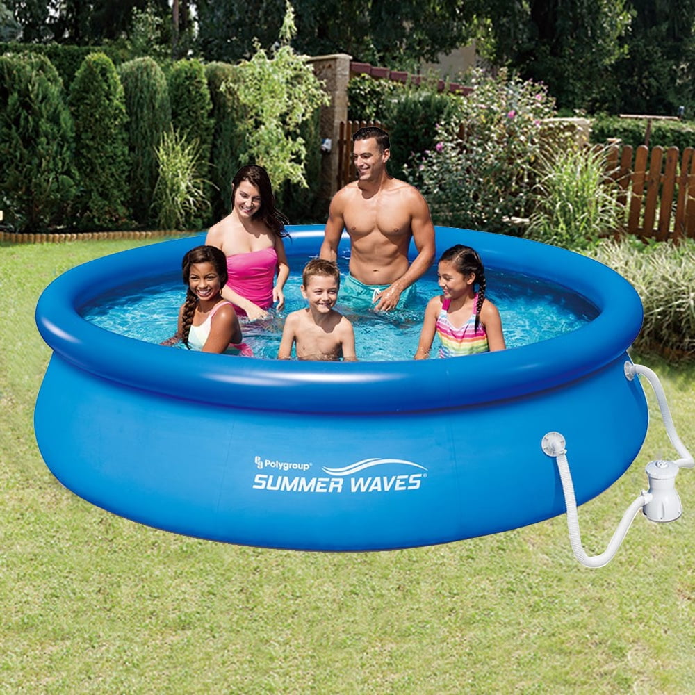 Summer Waves Elite Frame 16' Rectangular Swimming Pool With Pump, Dark Herringbone Outdoor Ground