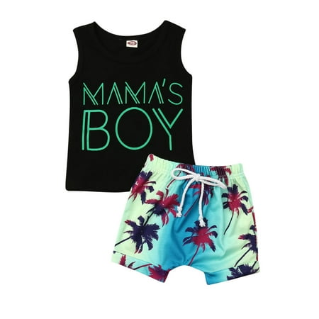 

Yinyinxull Toddler Kids Baby Boy Mama s Boy Tops Vest Beach Short Pants 2Pcs Outfits 6-12 Months