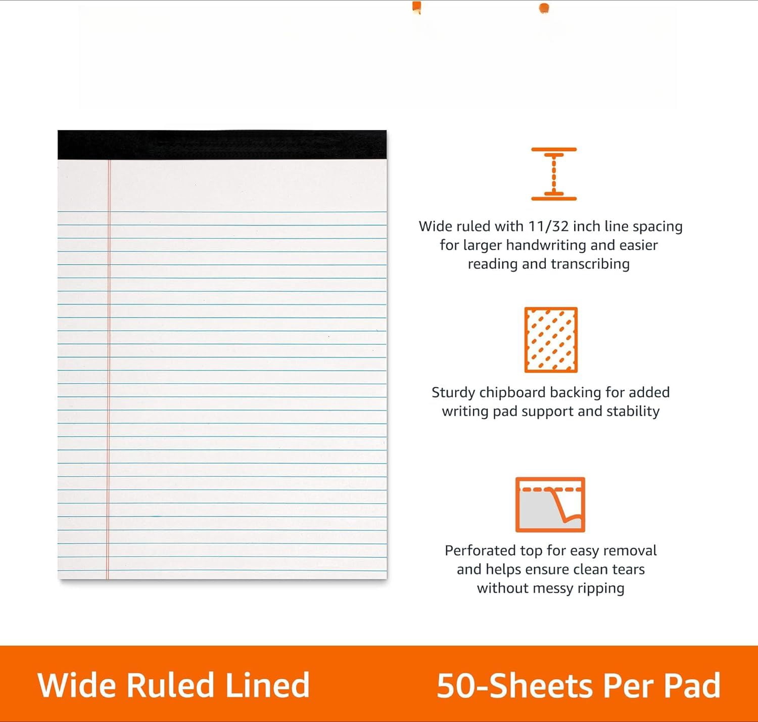 Basics 50 sheet Wide Ruled Lined Writing Note Pad, 8.5" x 11.75", 12-Pack, 600 Perforated Sheets, Canary