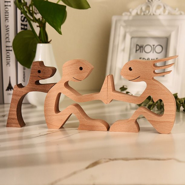 Estatuilla artesanal de perro de madera para cachorro familiar, adorno de mesa de escritorio, modelo tallado, decoración para el hogar y la Oficina, escultura de mascota, regalo de Navidad Tan Jianjun unisex