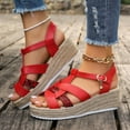 thumbnail image 5 of Nrmvnmi Women's Wedge Espadrille Sandals Summer Open Toe Large Size Outdoor Casual Snake Pattern Buckle Sandals Beach Shoes Red Mothers Day Gifts, 5 of 7