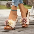 thumbnail image 3 of Rokment Women's Floral Orthopedic Platform Wedge Dress Backless Sandals 2026 Beach Bohemian Comfortable Leather Flower Arch Support Chunky High Heels Walking Slip on Summer Shoes Beige Size 6.5, 3 of 5