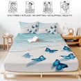 thumbnail image 5 of Twin Sze Fitted Sheet Set - Blue Butterfly Coastal 2 Piece Bedding Sets 16" Deep Pocket Fitted Sheet with 1 Pillowcase, Summer Beach Ocean Nautical Brushed Microfiber Hotel Luxury Bed Sheets, 5 of 9